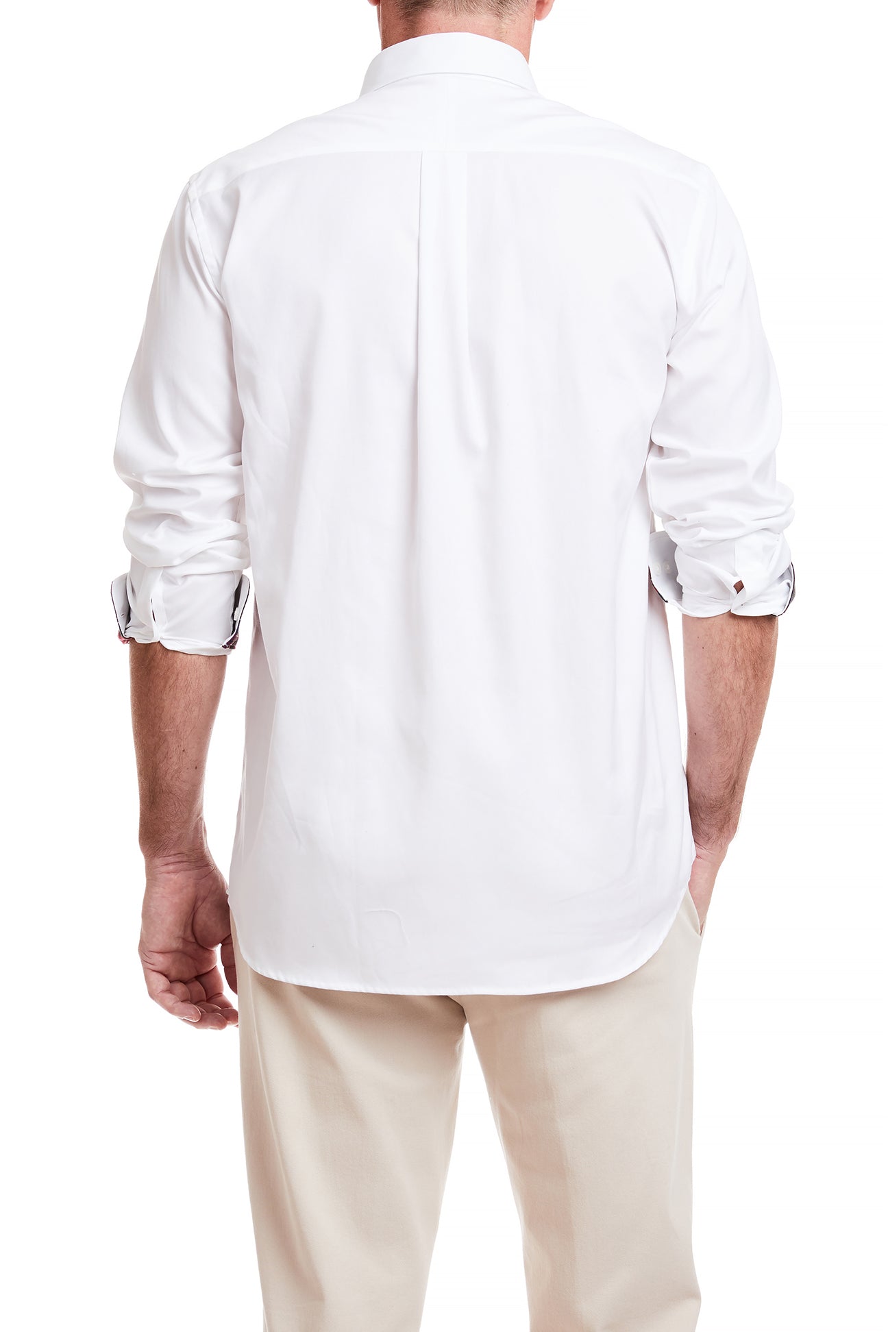 Men's White Oxford Shirt with Black Stewart Plaid Trim - Classic Button Down Dress Shirt for Office, Business Casual & Formal Occasions