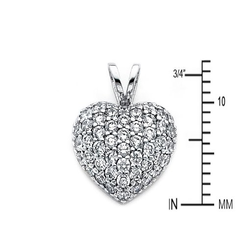 14K White Gold Heart CZ Pendant Necklace with 0.8mm Braided Wheat Chain - Elegant Jewelry Gift for Women, Valentine's Day, Anniversary & Special Occasions