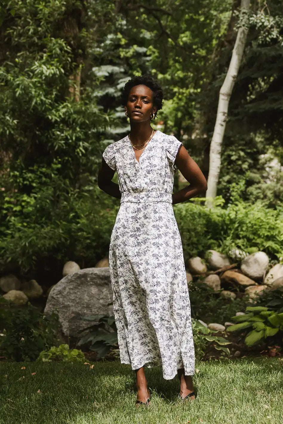 Erica Floral Midi Dress - Women's Summer Boho Flowy Dress with Short Sleeves | Perfect for Beach Vacations, Garden Parties & Date Nights (Final Sale)