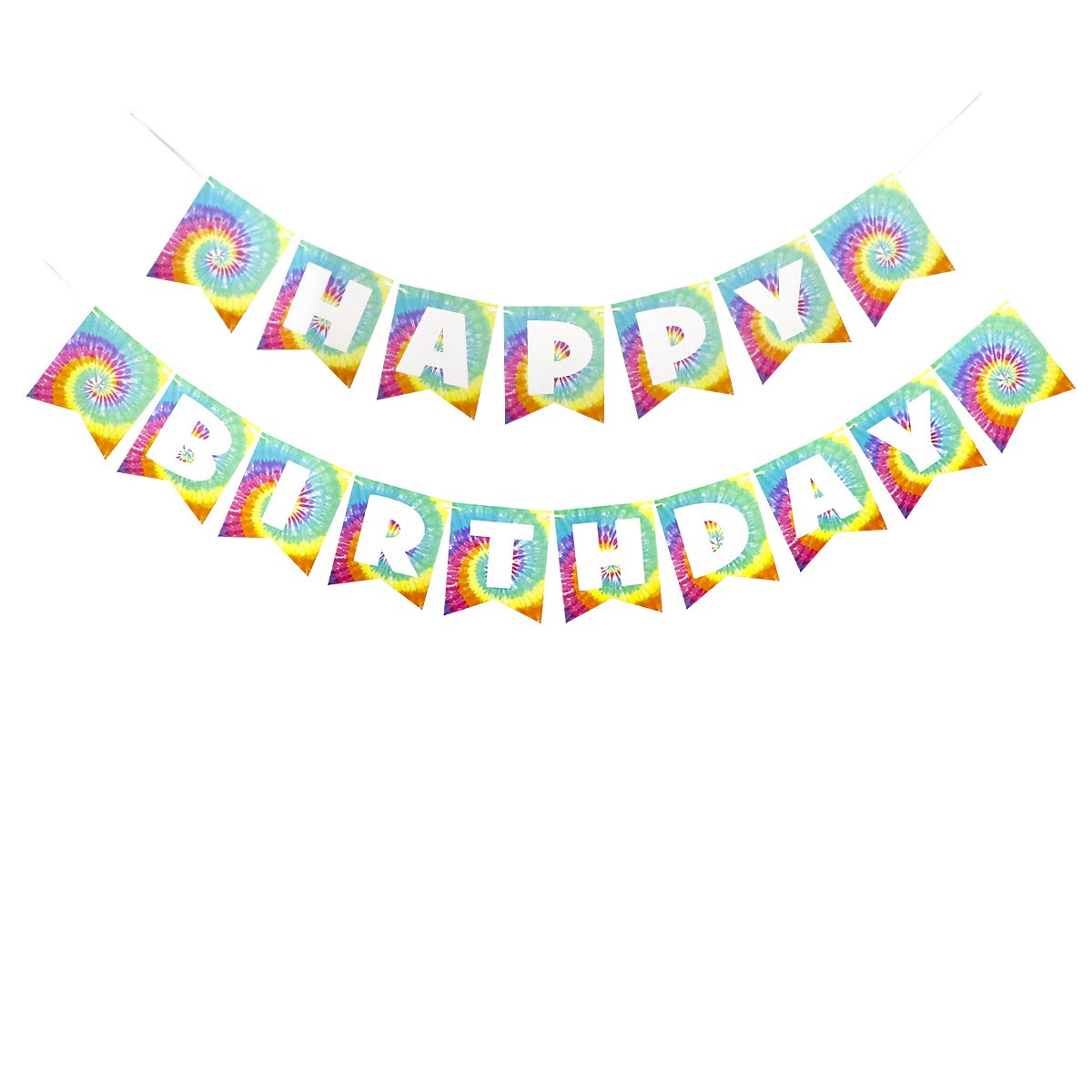Vibrant Tie Dye Happy Birthday Banner - Rainbow Pennant for 60s 70s Hippie Theme Parties, Baby Showers & Birthday Decorations | Perfect for Tie Dye Themed Celebrations, Boho Room Decor & Retro Party Backdrops