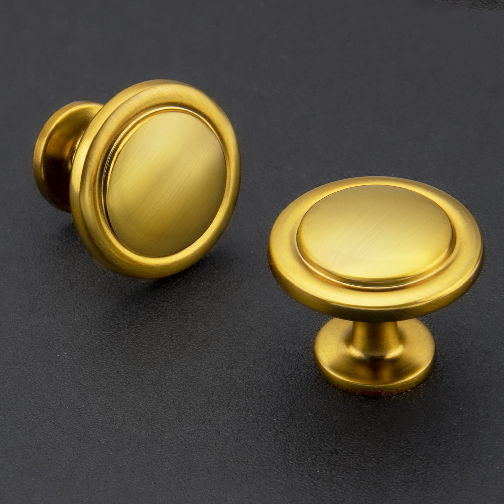 20 Pack 1-1/4 Inch Brushed Brass Cabinet Knobs - Zinc Alloy Drawer Pulls & Dresser Handles for Kitchen, Bathroom & Bedroom Furniture (Easy Installation & Stylish Upgrade)