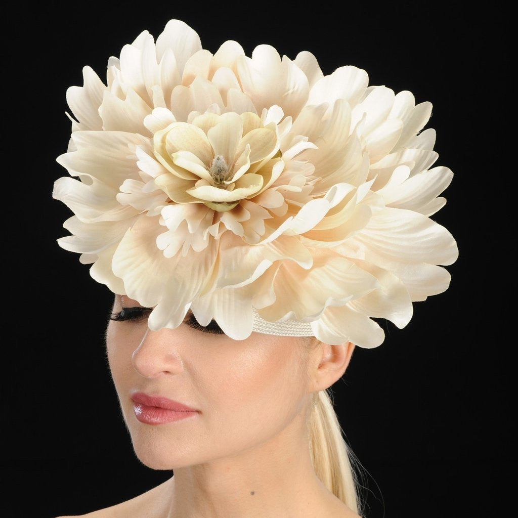 Ivory Cream Fascinator Hat with Large Flower - Elegant Women's Headpiece for Weddings, Parties & Special Occasions