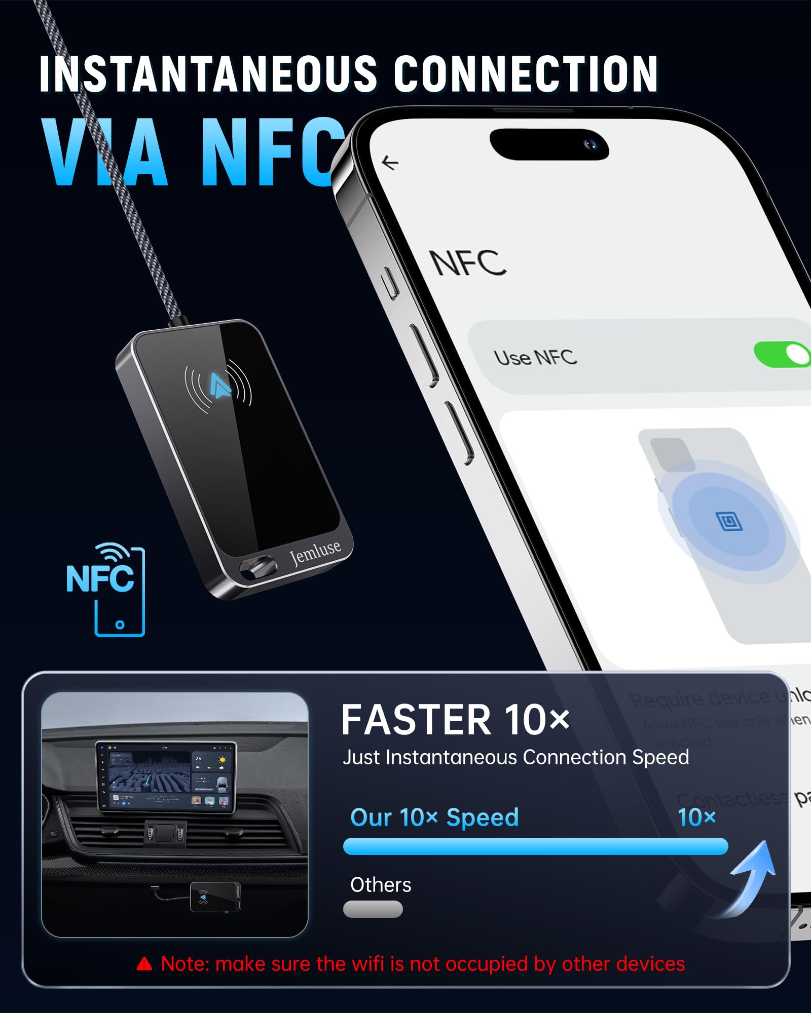 Wireless Android Auto Adapter - NFC Instant Connection, Converts Wired to Wireless for Factory Android Auto Cars, Compatible with Android 11+ & Vehicles 2017+ (Gray) - Perfect for Hands-Free Driving, Music Streaming & GPS Navigation