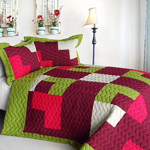 Renaissance Vermicelli-Quilted Patchwork Plaid Quilt Set - Full & Queen Size Purple Bedding - Cozy & Stylish for Bedroom Decor, Guest Room, Dorm Essentials