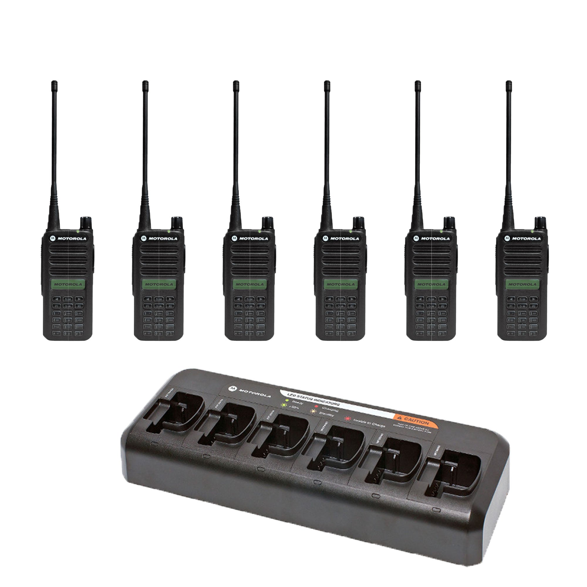 Motorola CP100D Two-Way Radio 6-Pack with Multi-Unit Charger - Full Keypad Display for Business & Outdoor Communication (Construction, Warehousing, Events)