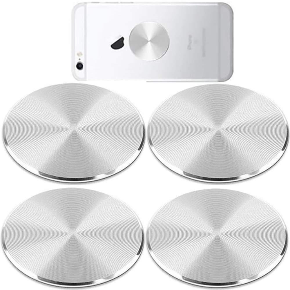 SALEX 4-Pack Metal Phone Plates for Magnetic Car Mount - Strong 3M Adhesive Discs, No Holes, Clear Silver Round Magnet Stickers for Phone Case Back | Perfect for Car Dashboard, Office Desk & Home Use