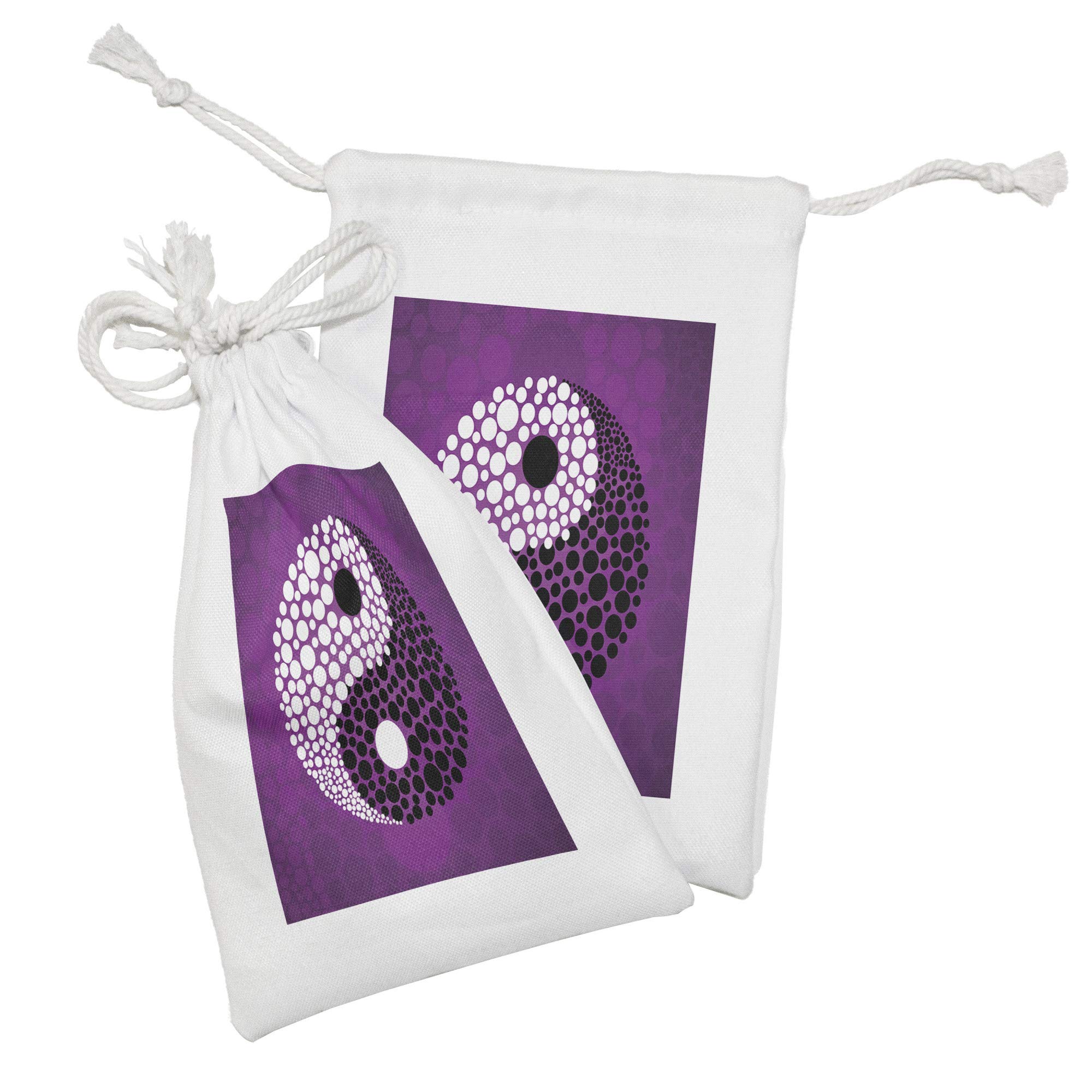 Ambesonne Yin Yang Fabric Pouch Set of 2 - Abstract Design Harmony & Balance Eastern Theme Small Drawstring Bag (9