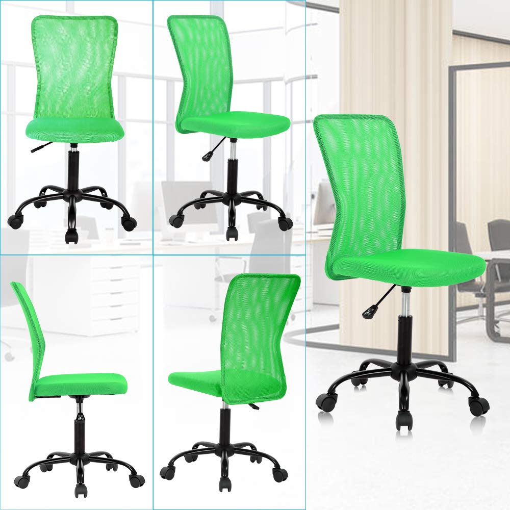 Ergonomic Home Office Chair - Adjustable Height Mid Back Mesh Computer Desk Chair with Wheels & Swivel, No Armrest, Green - Perfect for Small Office, Student Study & Task Workstation