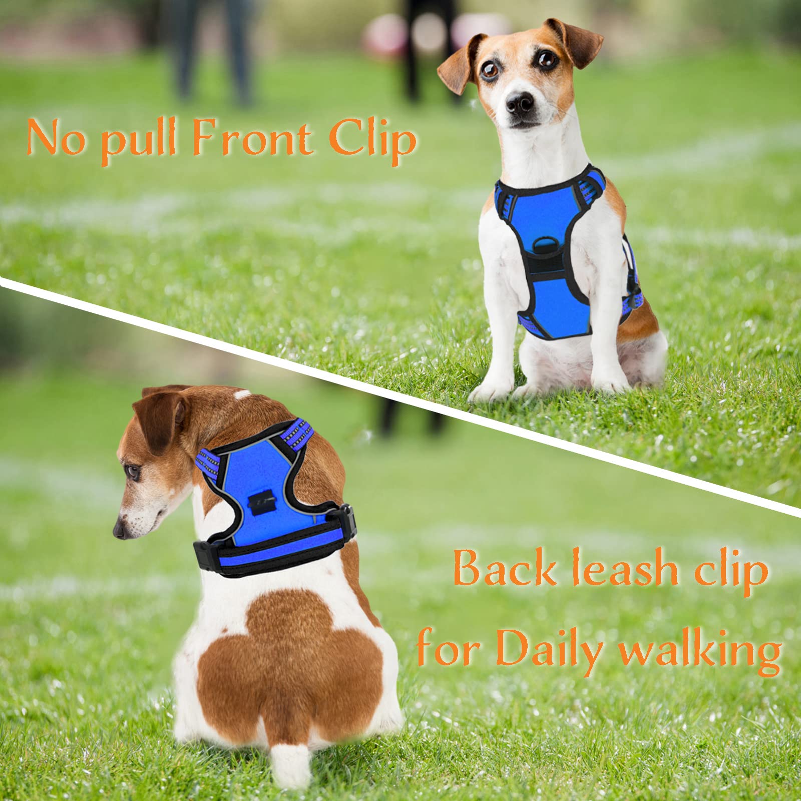 No Pull Dog Harness - Adjustable Reflective Pet Vest with Front Clip & Padded Handle for Small Medium Large Dogs - Perfect for Outdoor Training, Walking & Hiking - Blue