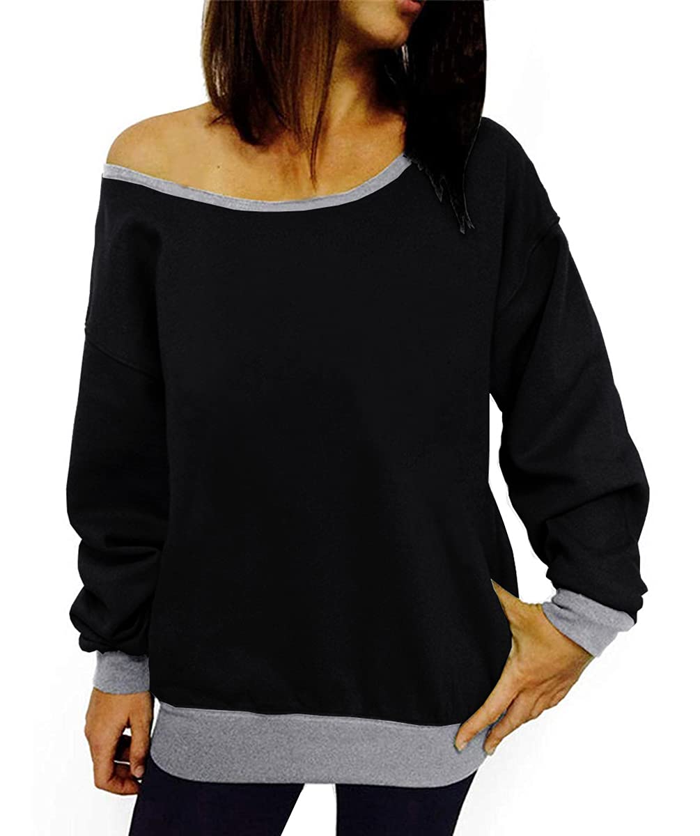 Dutebare Women's Off Shoulder Sweatshirt - Slouchy Long Sleeve Pullover Top for Casual Wear, Loungewear & Street Style Fashion