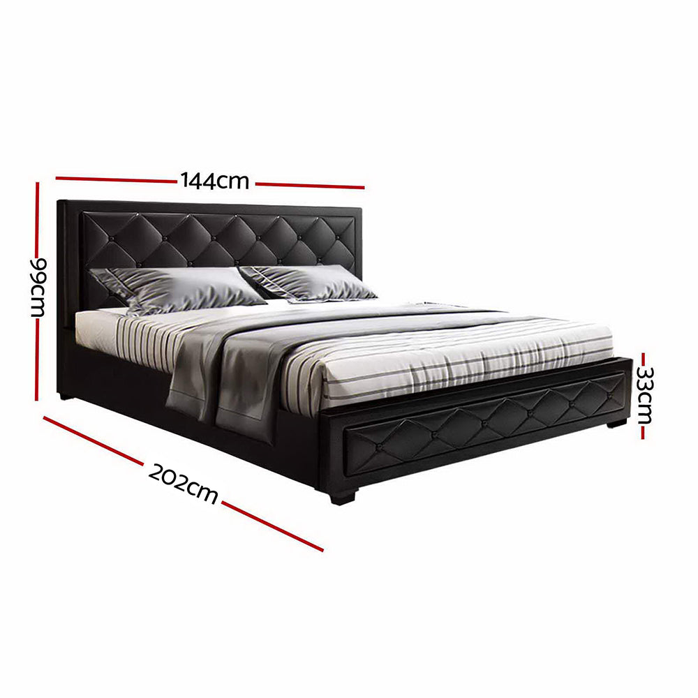 Bronte Storage Double Bed Frame Black - Queen Size Platform Bed with Underbed Storage - Perfect for Small Bedrooms & Guest Rooms