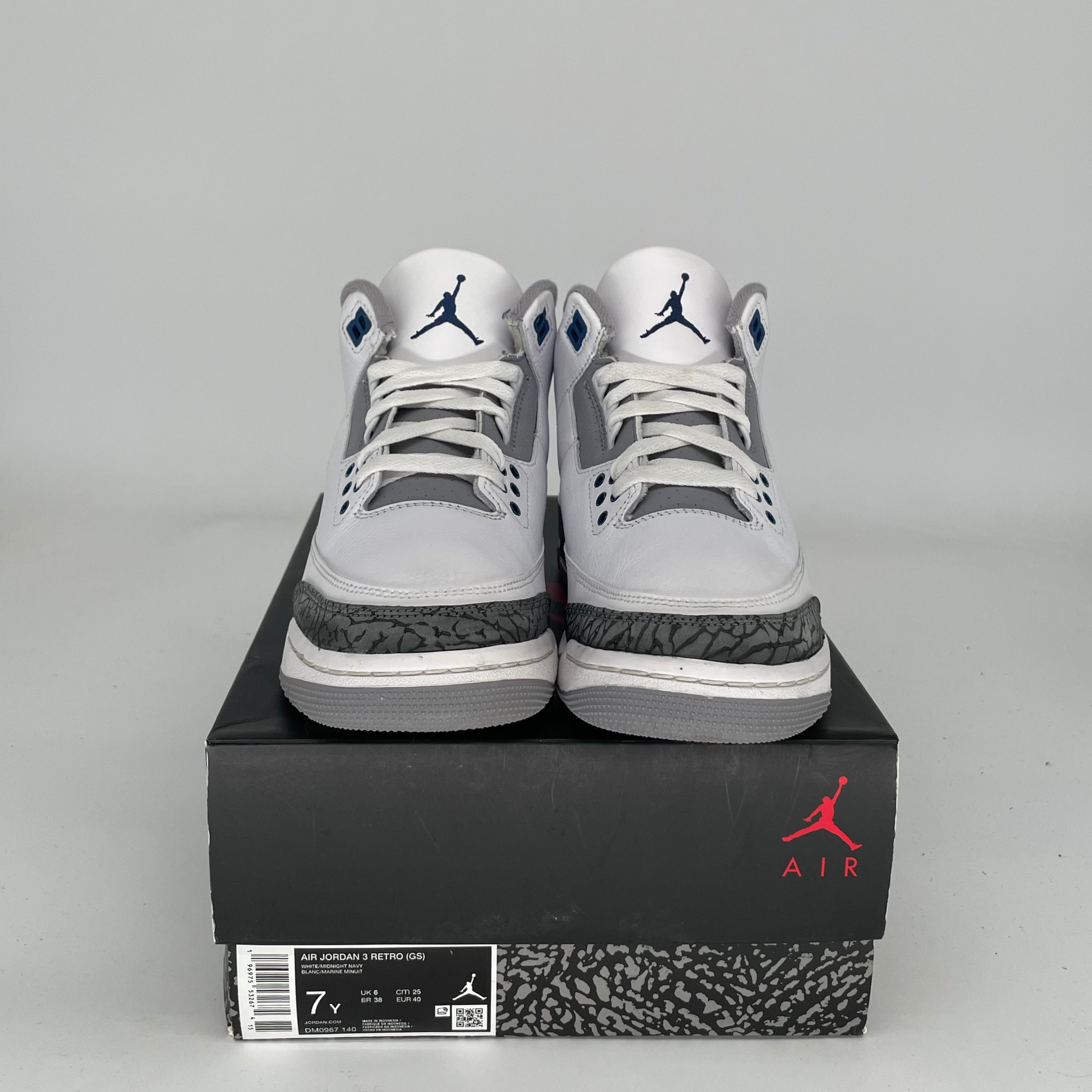 AIR JORDAN 3 MIDNIGHT NAVY Sneakers - Size 7Y (DM0967-140) - Men's Basketball Shoes for Casual Wear & Street Style