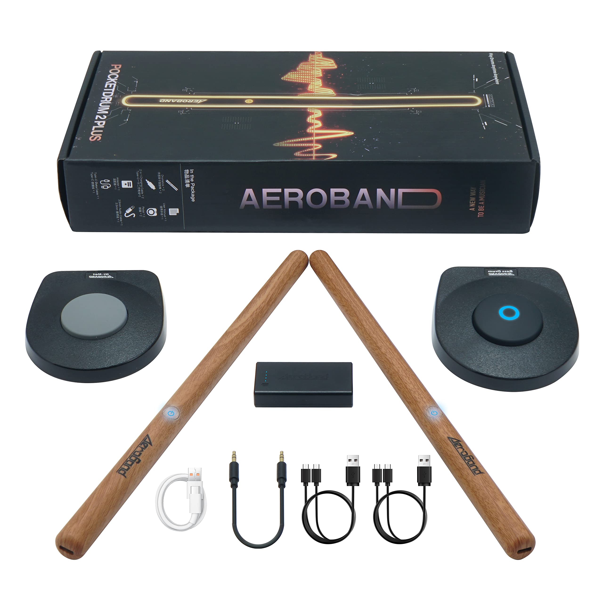AeroBand PocketDrum 2 Plus Electric Air Drum Set with Bluetooth, USB MIDI, 8 Sounds & Pedals - Portable Electronic Drum Kit for Adults, Kids & Professionals - Perfect for Home Practice, Live Performances & Gifting