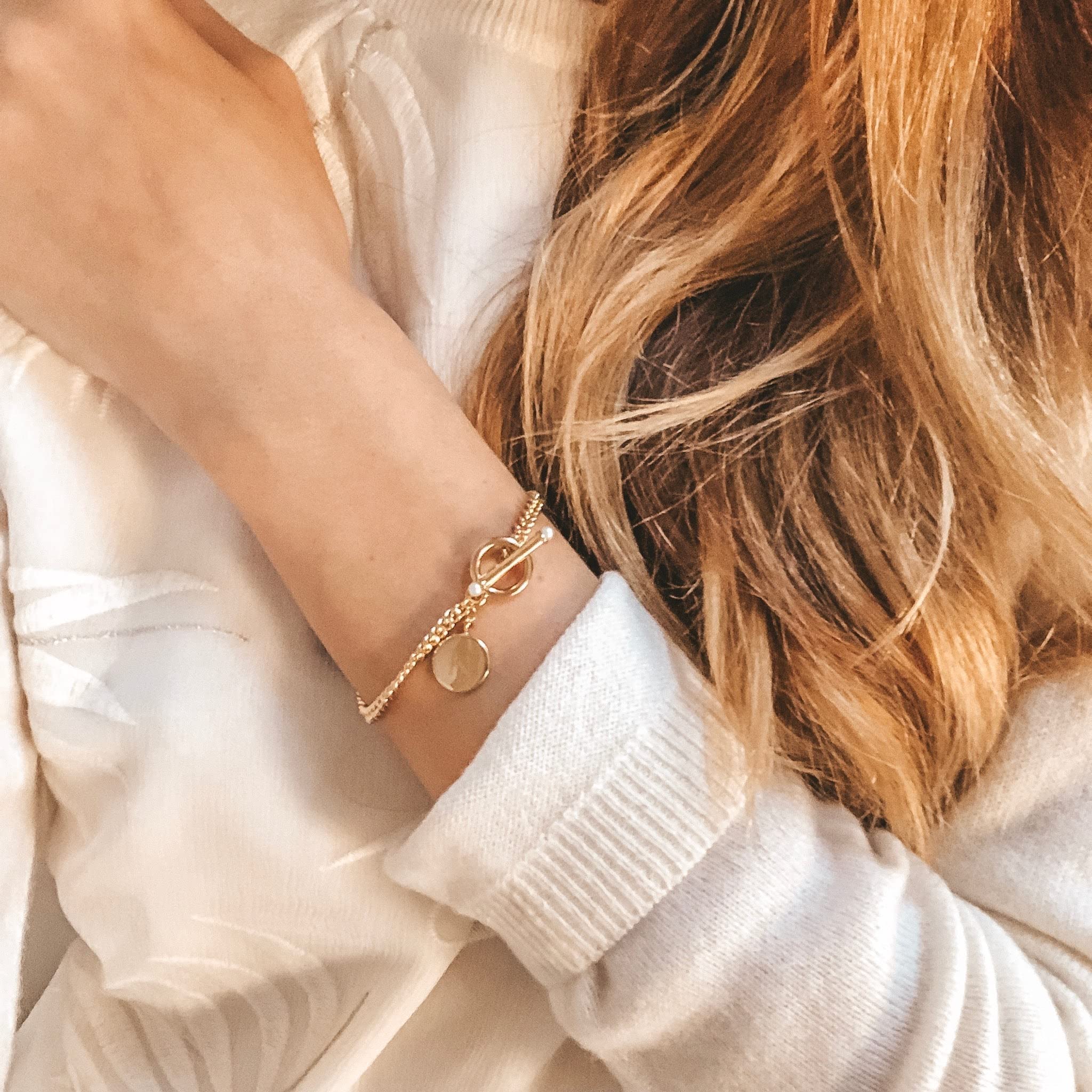 Custom Engraved Gold Toggle Bracelet for Women - Personalized Monogram Initial Jewelry Gift (7