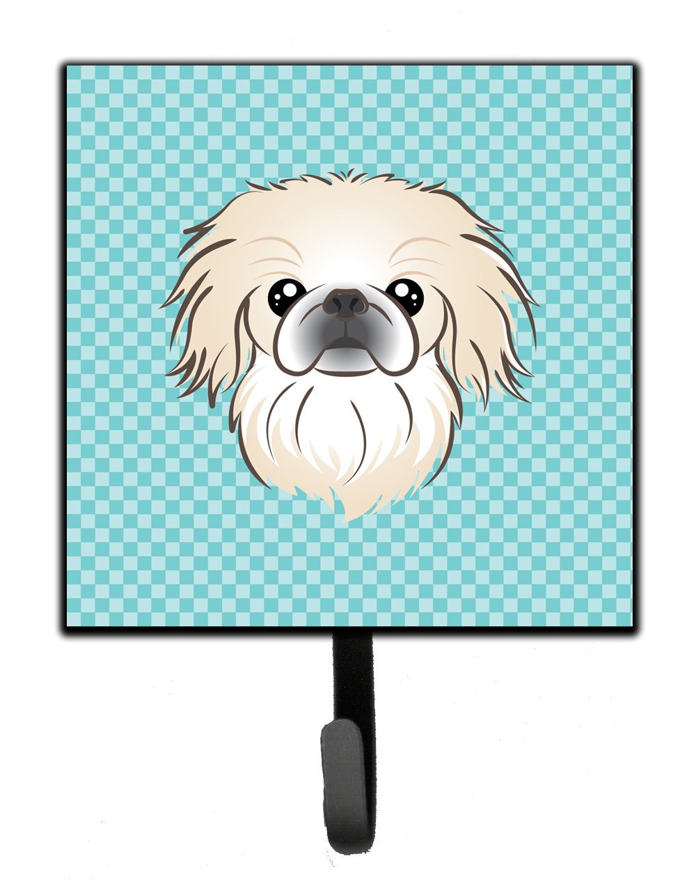 Caroline's Treasures BB1159SH4 Checkerboard Blue Pekingese Wall Hook Set - Key Holder, Coat Rack, Leash Hanger for Keys, Towels, Aprons & More | Perfect for Entryway, Kitchen & Pet Organization