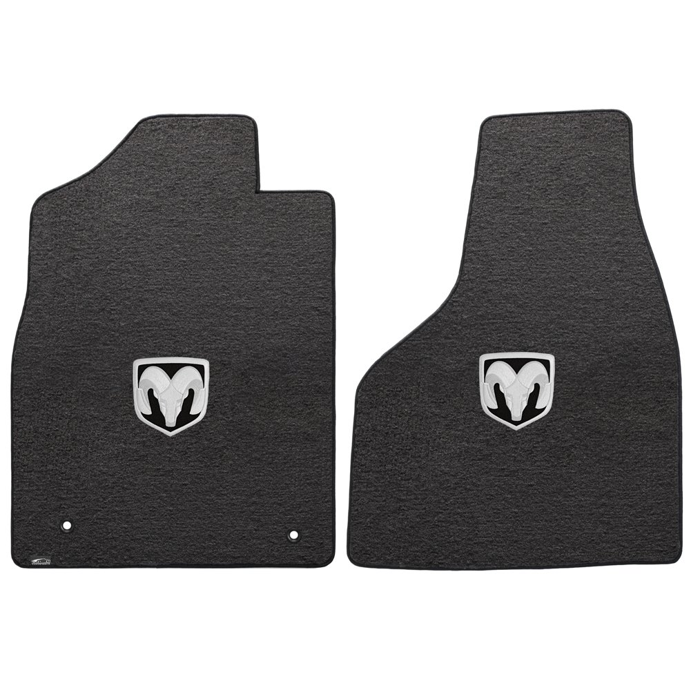 Lloyd Mats VELOURTEX Floor Mats for RAM 1500 STANDARD PICKUP 2012.5-ON | 2PC FRONT EBONY with Silver RAM Logo | Premium Car Floor Liners for All-Weather Protection & Style | Perfect for Trucks, Off-Roading & Daily Commute