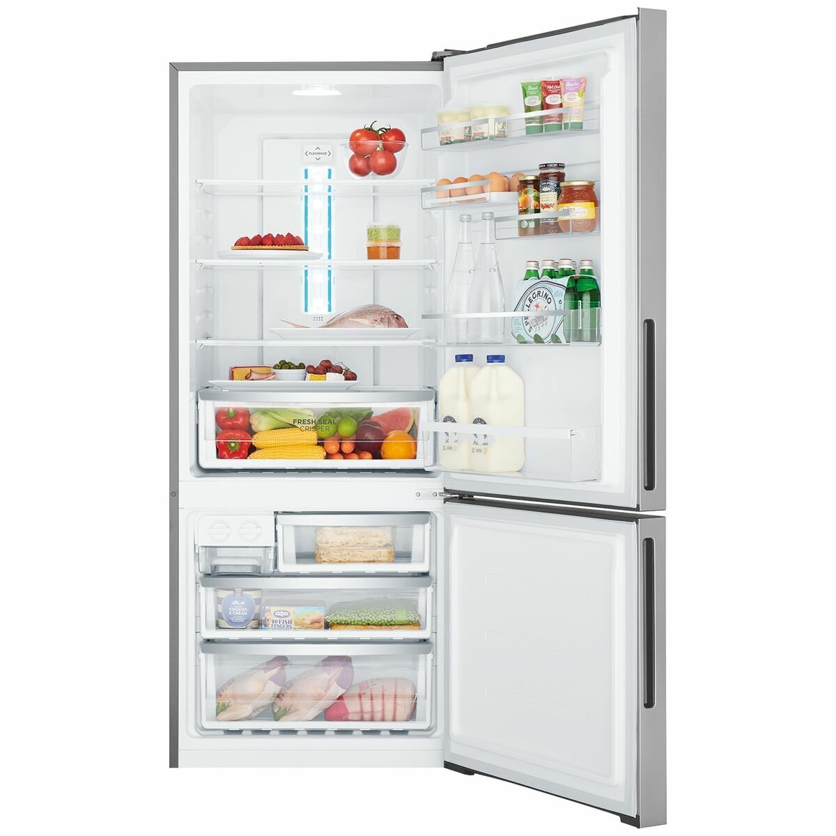 Westinghouse 425L Bottom Mount Refrigerator in Silver - WBE4302AC | Energy Efficient French Door Fridge for Modern Kitchens & Open Plan Living Spaces
