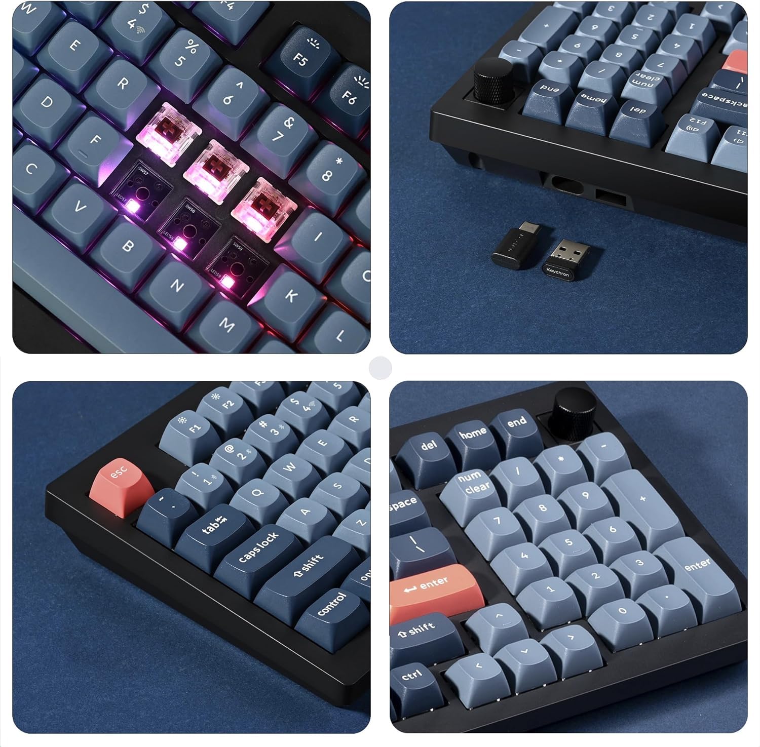 Keychron V5 Max Wireless Custom Mechanical Keyboard with Knob - QMK/VIA Programmable, 96% Layout, Bluetooth 5.1/2.4GHz/Wired, RGB Backlit, Hot-Swappable Gateron Jupiter Red Switches - Compatible with Mac & Windows - Perfect for Gaming, Coding & Office Work