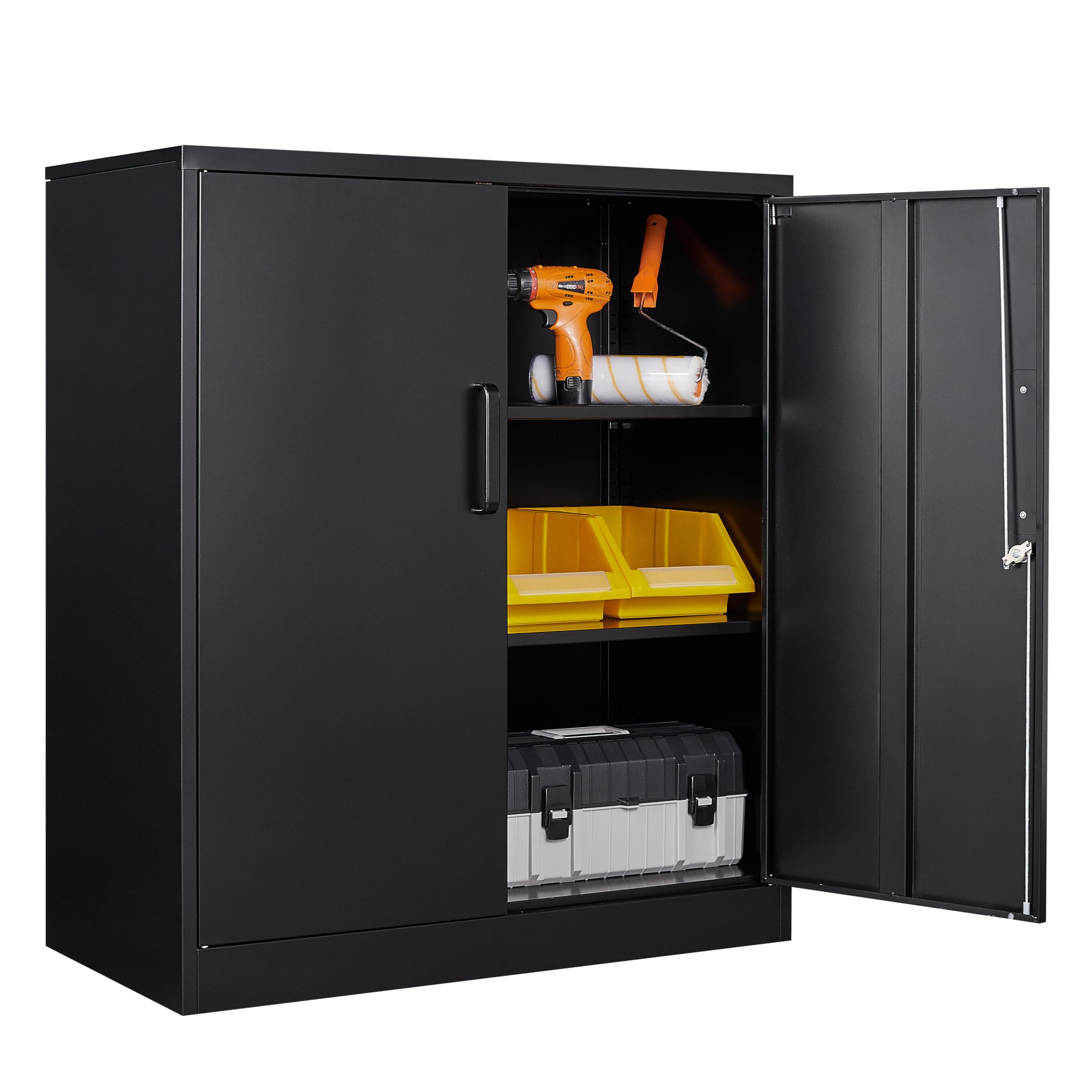 Lockable Metal Storage Cabinet with 2 Adjustable Shelves - Heavy Duty Steel Garage Cabinet with Doors, Large Capacity Organizer for Home, Office, Workshop & Garage Storage Solutions