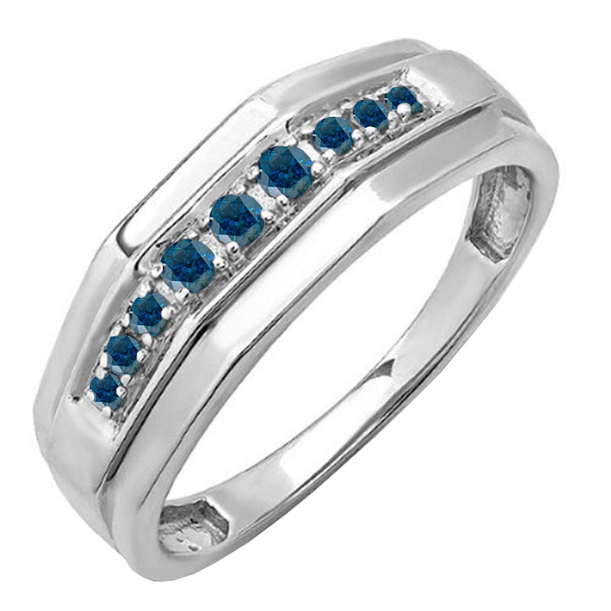 0.25 Carat Round Blue Diamond Men's Wedding Band - Sterling Silver Anniversary Ring for Him - Perfect for Proposals, Engagements & Special Occasions