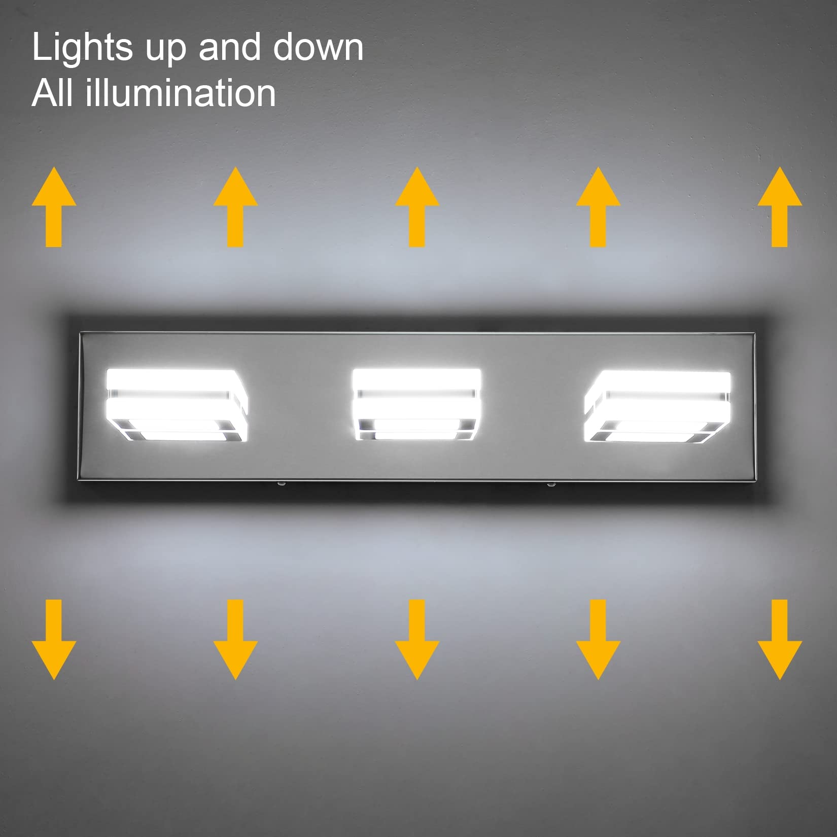 Ralbay Modern LED Vanity Light Fixtures - 3-Light Up/Down Bathroom Mirror Lighting, Rotatable Acrylic Shade with Stainless Steel Chrome Finish - Perfect for Bathroom, Dressing Room & Makeup Area Wall Lighting