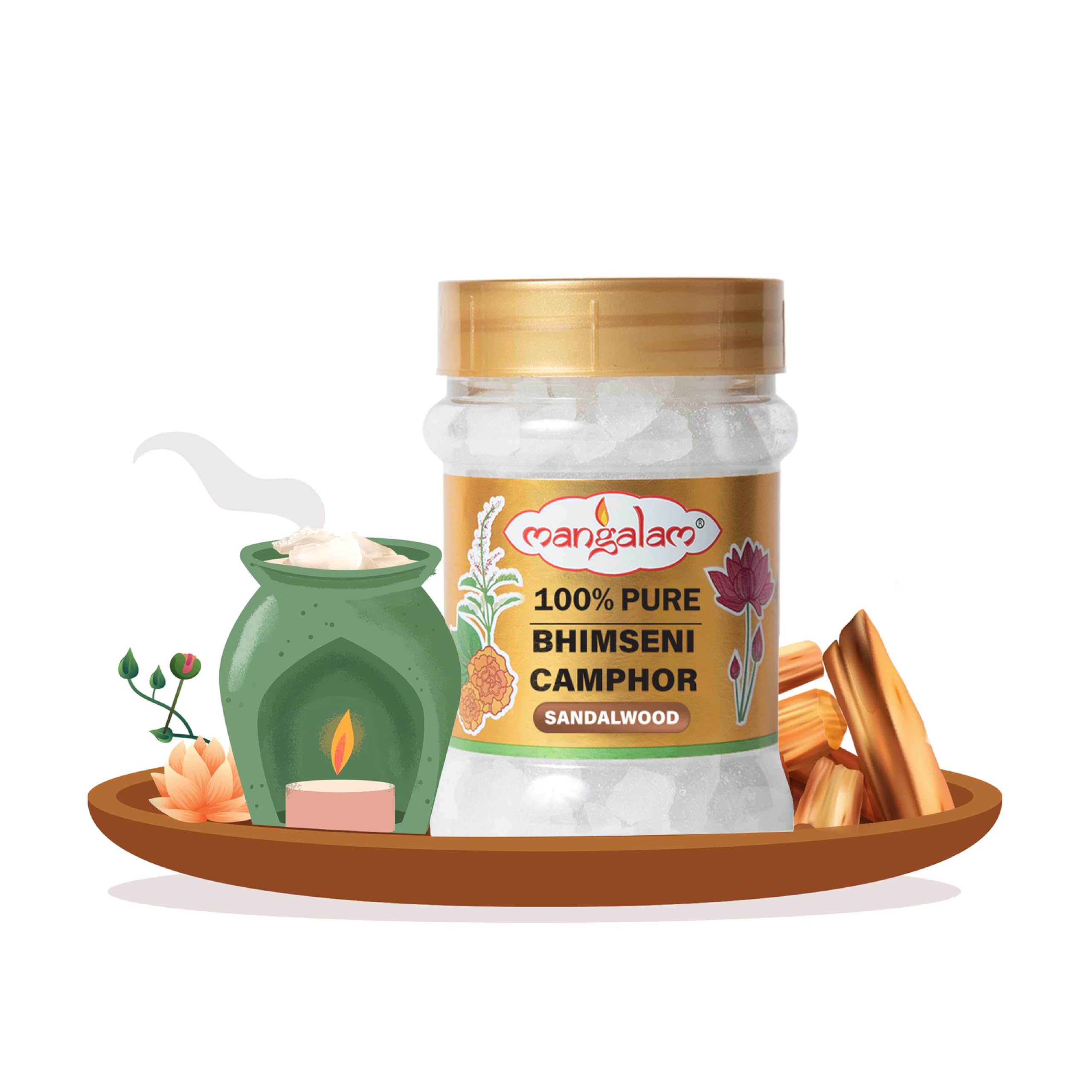 Pure Bhimseni Sandalwood Camphor 100g - 100% Natural for Puja, Meditation & Aromatherapy | Long-Lasting Fragrance | Air Freshener for Home, Temple & Yoga Studio