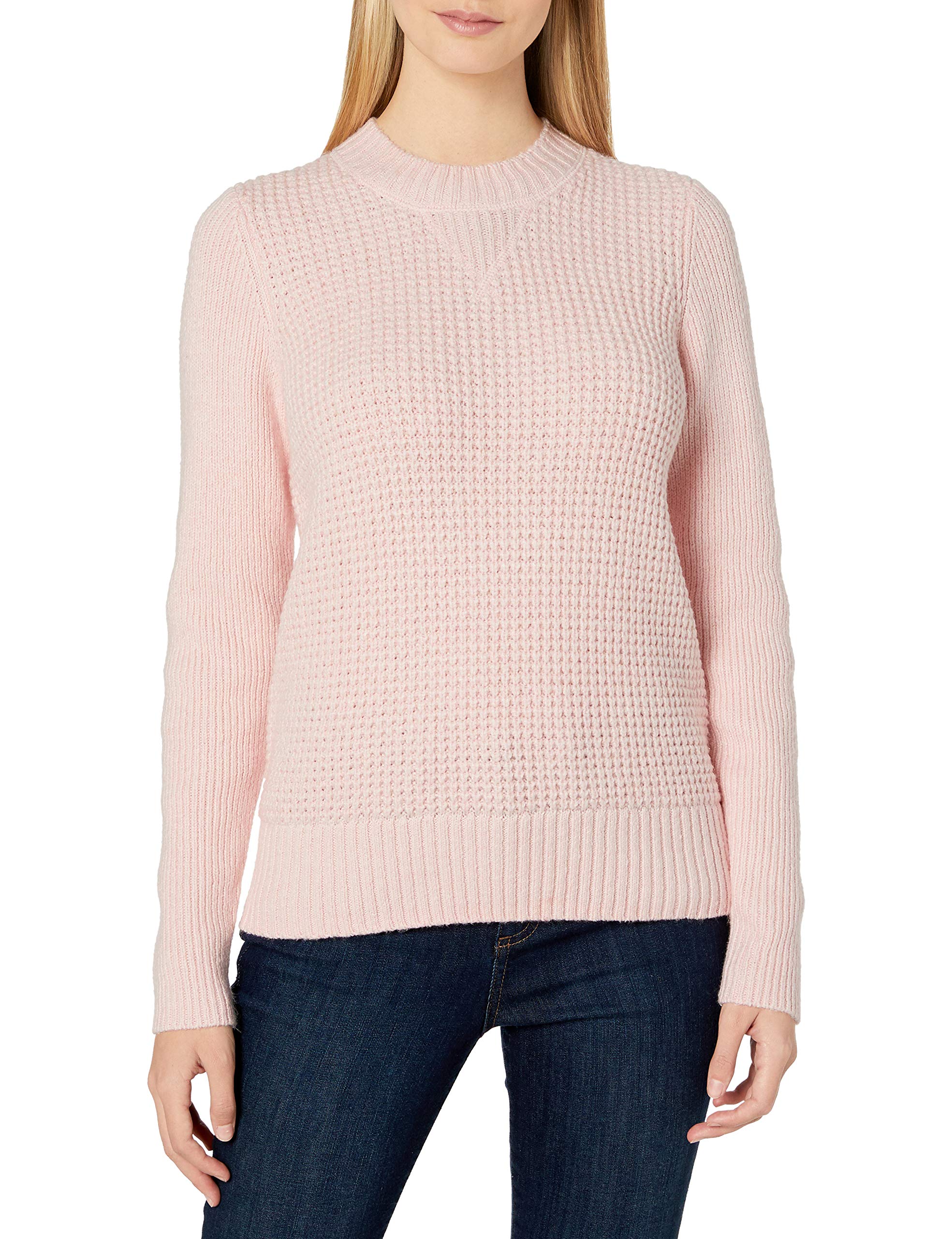 Lucky Brand Women's Crew Neck Waffle Knit Sweater - Soft Casual Pullover, Chalk Pink, XS | Perfect for Fall Layering, Office Wear & Cozy Weekends