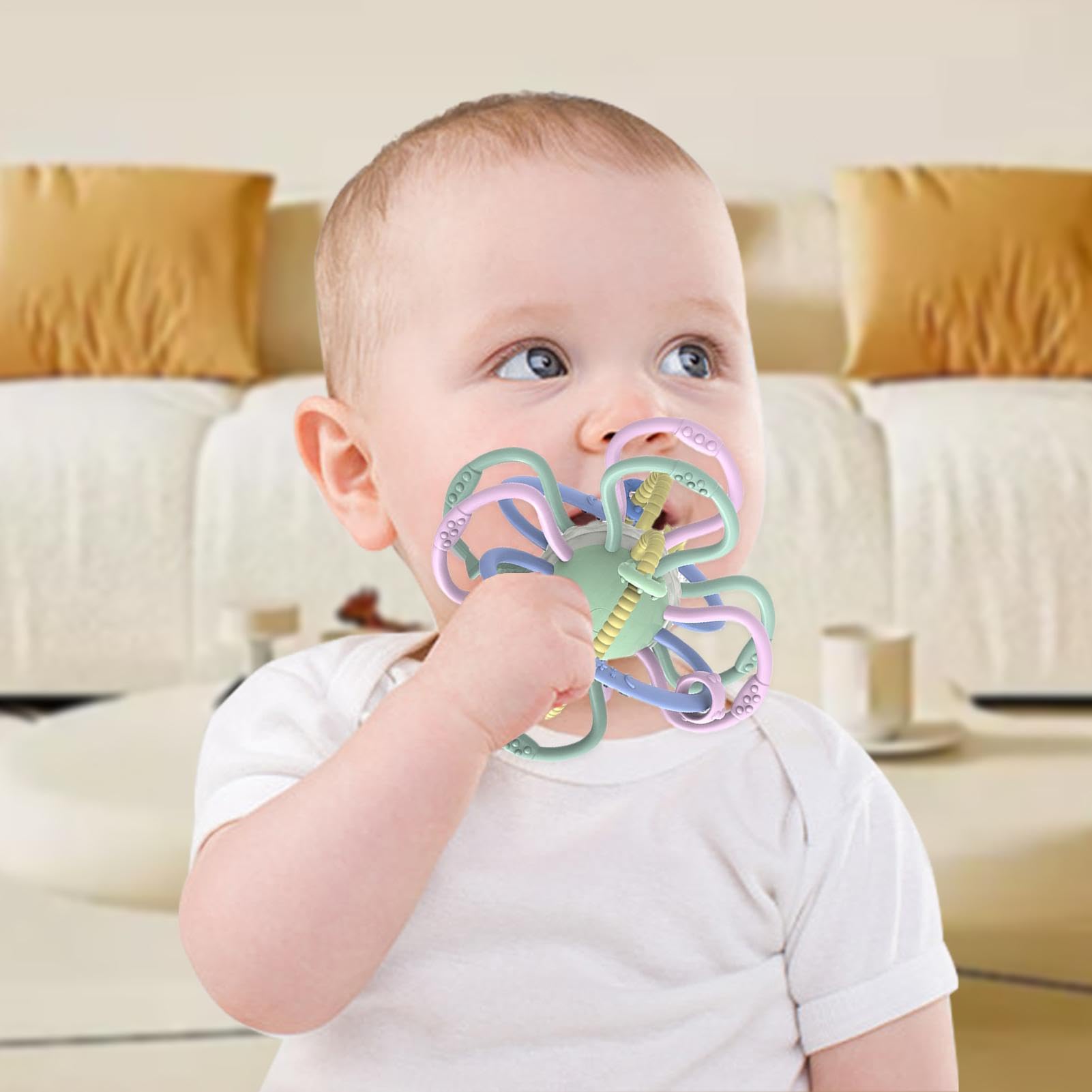 Sensory Teething Toy Ball for Babies 0-2 Years - Chewable Rattle Toy for Toddlers, Soothing Teether for Boys & Girls - Perfect for Teething Relief & Early Learning Development | Use at Home, Daycare or On-the-Go