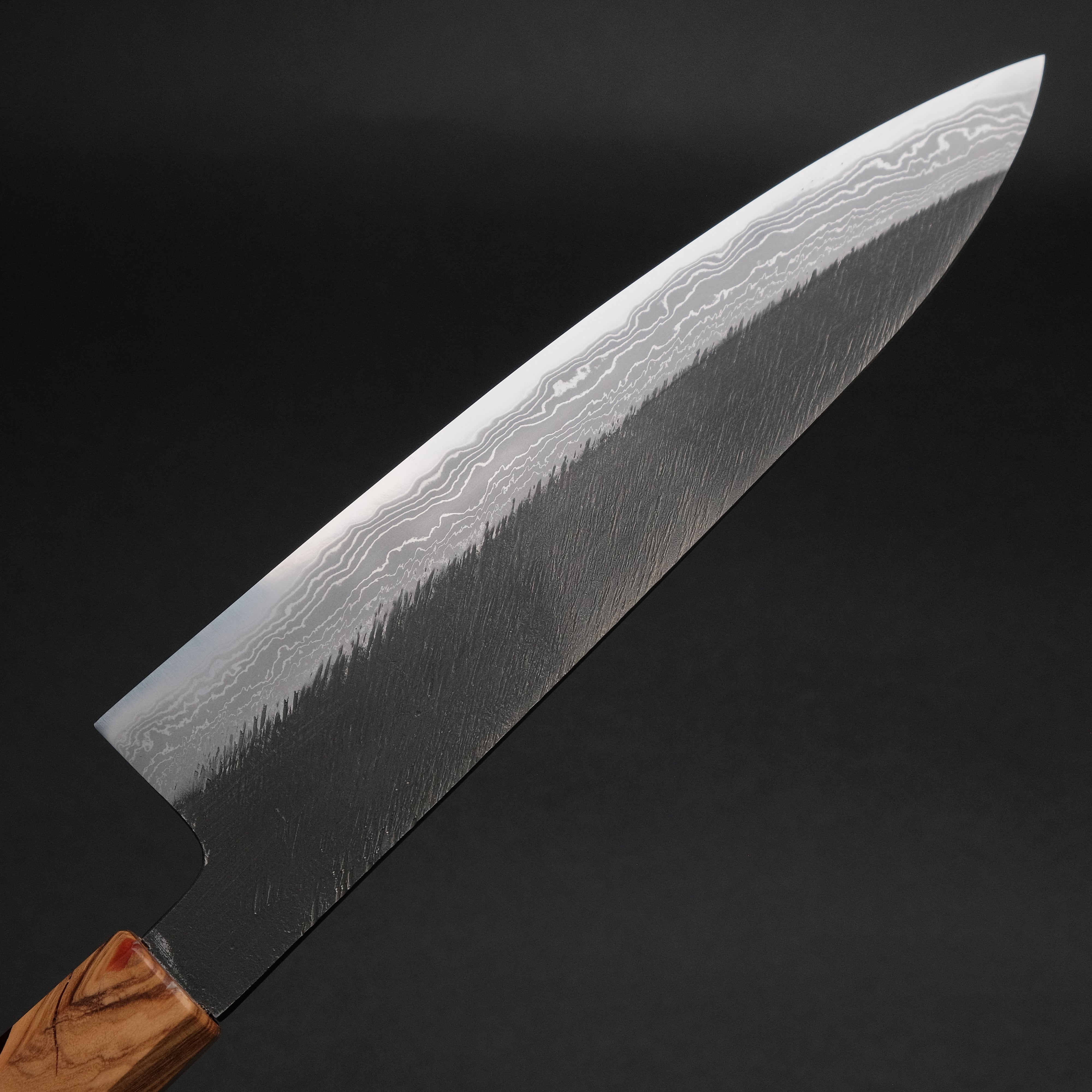 Ajikataya White #2 Matsuba Damascus Gyuto 210mm Japanese Chef Knife with Olive Wood & Resin Handle - Premium Kitchen Knife for Sushi, Meat Cutting & Professional Cooking (#11)