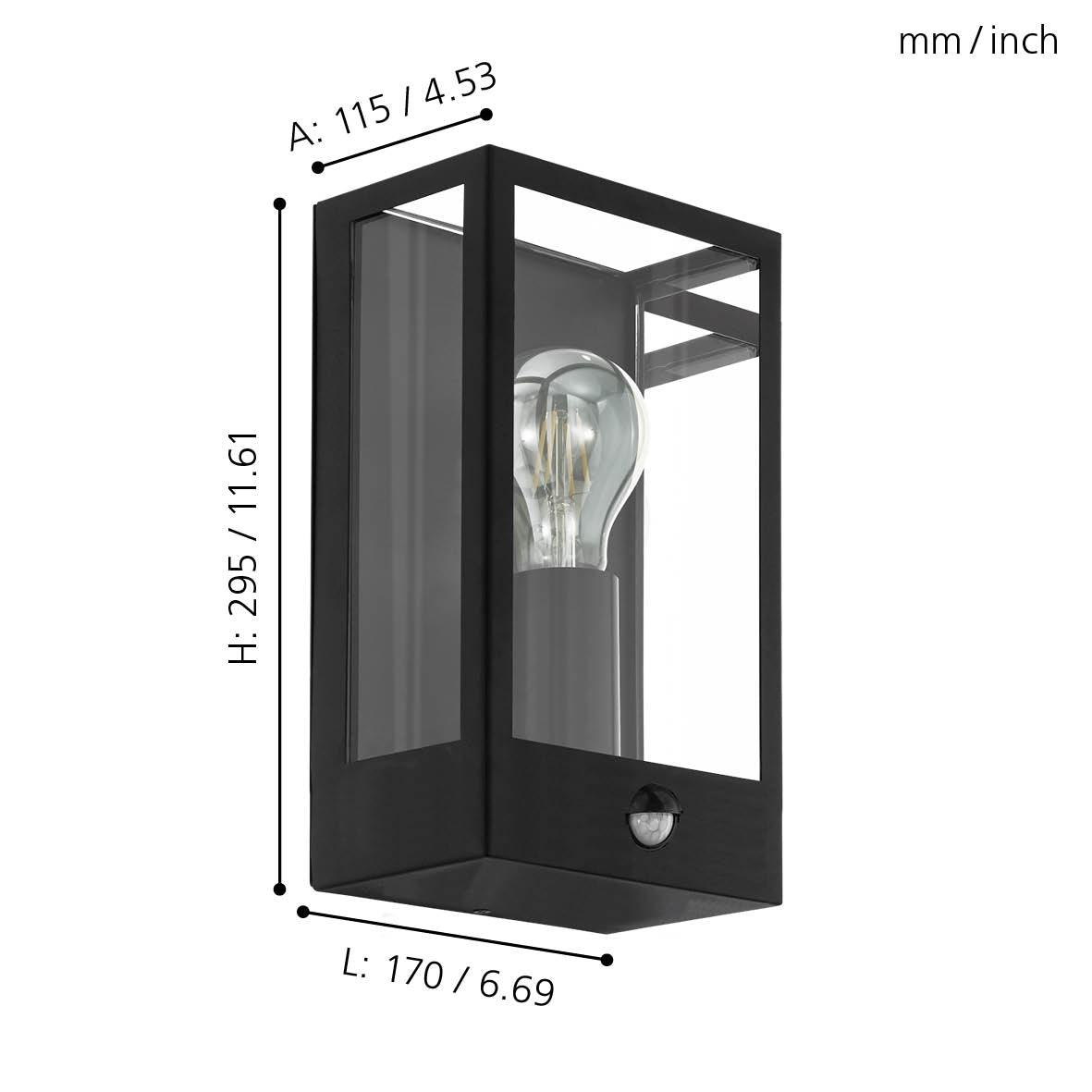 Eglo Alamonte Black Metal Outdoor Wall Light - IP44 Waterproof - Modern Exterior Lighting for Porch, Patio, and Garden - Durable Weather-Resistant Design