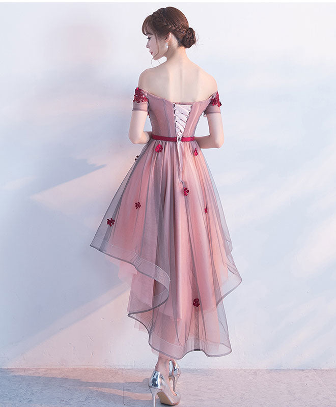 Elegant High Low Lace Tulle Off Shoulder Prom Dress for Homecoming, Evening Gala & Special Occasions - Plus Size Formal Gown for Women