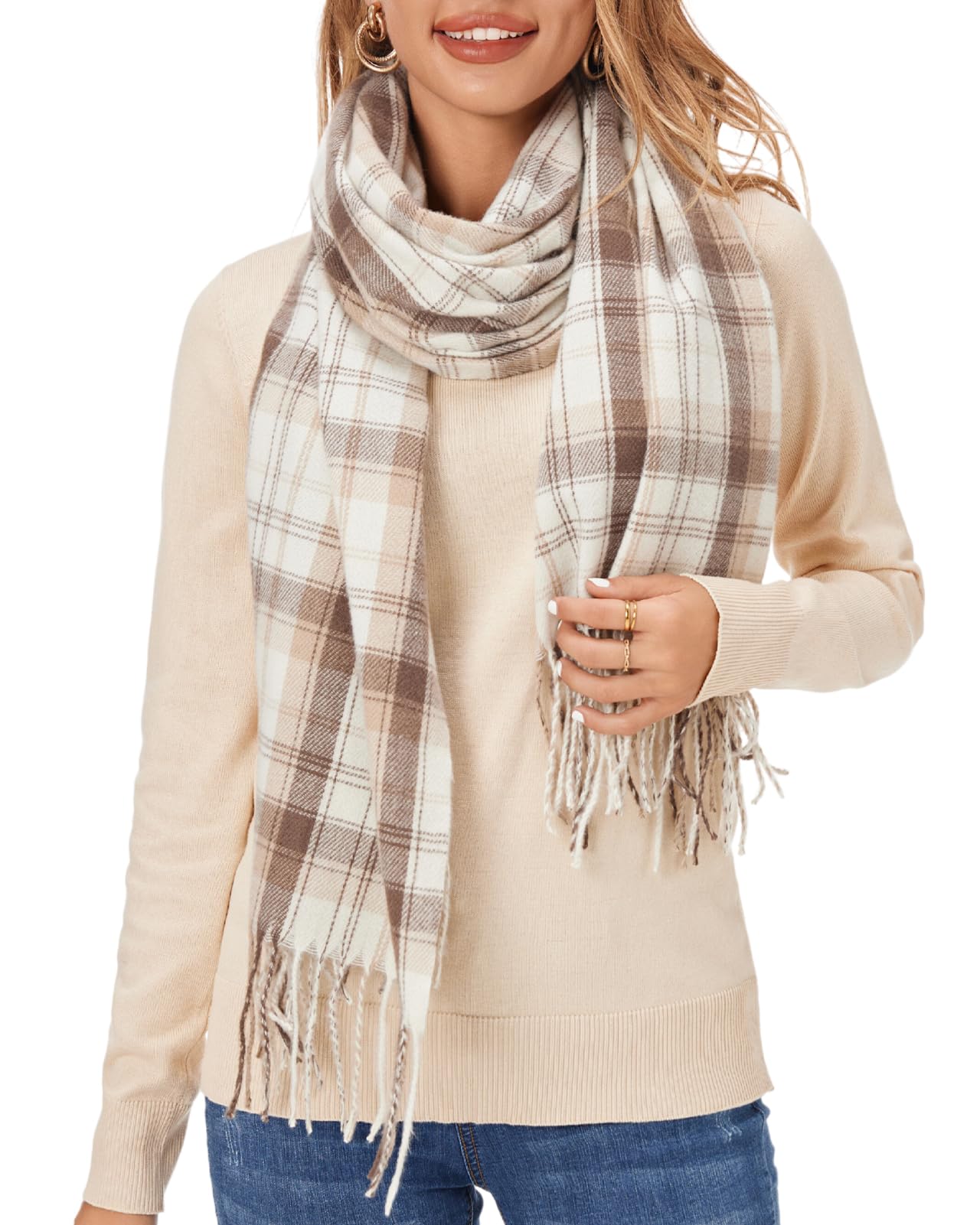 Fuinloth Women's Oversized Plaid Scarf - Soft Lightweight Winter Shawl Wrap for Women, Warm Fashion Accessory for Cold Weather, Office, Travel & Outdoor Activities
