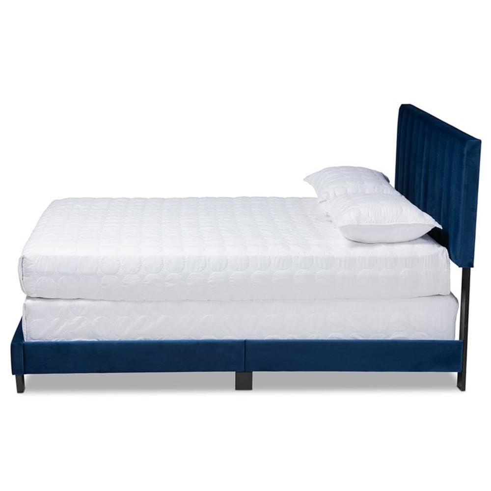 Baxton Studio Clare Queen Size Navy Blue Velvet Upholstered Panel Bed with Tufted Headboard - Luxurious Bedroom Furniture for Master Suite or Guest Room