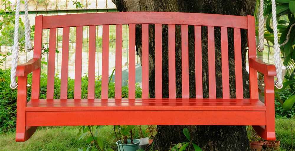 Acacia Wood Two-Seater Porch Swing with Curved Back - Outdoor Patio Furniture for Garden, Deck, and Backyard Relaxation