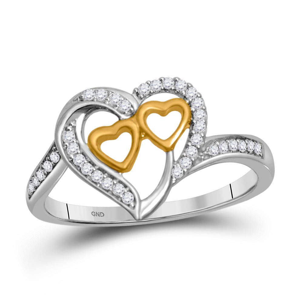 10K White Gold Women's Round Diamond Triple Heart Ring - 1/8 CTW Dazzlingrock Collection | Elegant Gift for Anniversary, Valentine's Day & Special Occasions