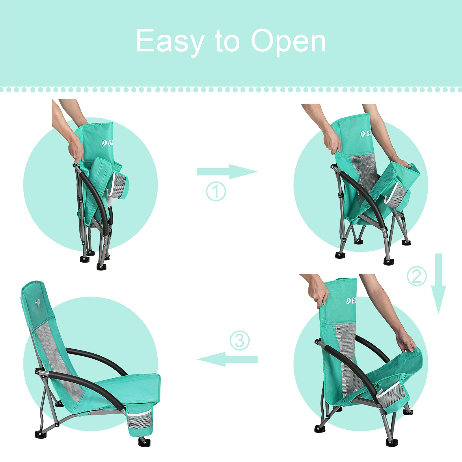 G4Free Folding Beach Chair with Mesh Back - Portable Backpack Camping Chair for Adults, Perfect for Beach, Picnic, Travel & Outdoor Relaxation
