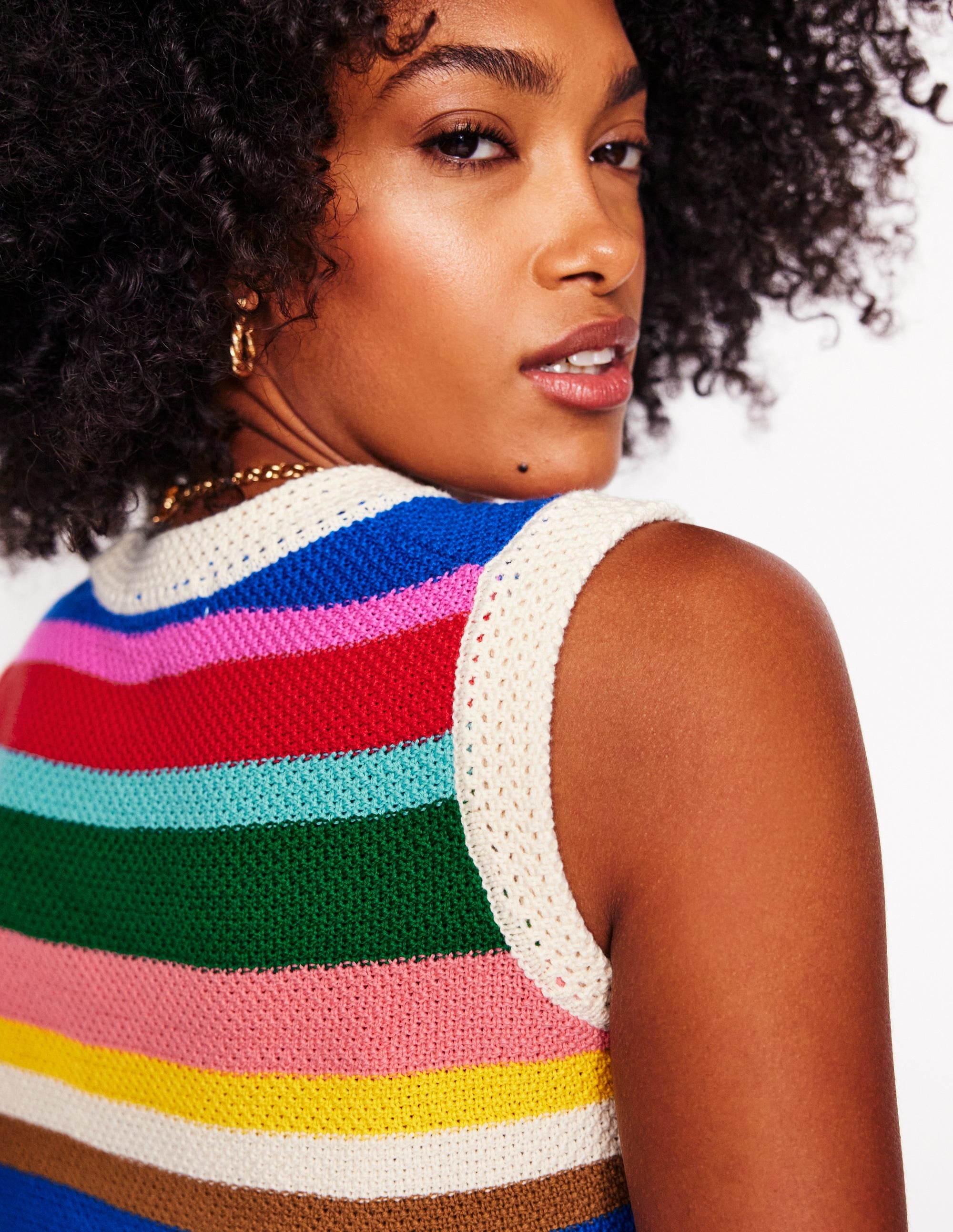 Callie Crochet Trim Tank Top - Bright Rainbow Stripe Women's Summer Beachwear - Perfect for Beach Vacations, Music Festivals & Boho Fashion Outfits
