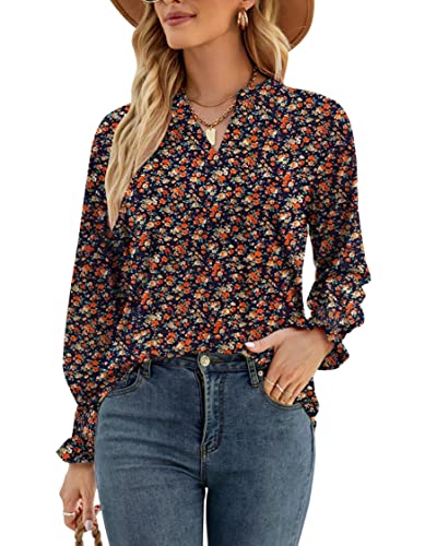 Long Sleeve-navy Blue Base Floral Print