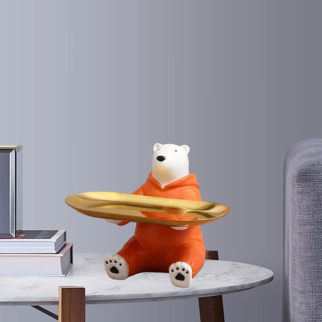 Nordic Style Bear Figurine Storage Tray - Seated Bear Statue Desk Organizer for Jewelry, Keys & Trinkets | Home, Office & School Desktop Decor & Storage Solution