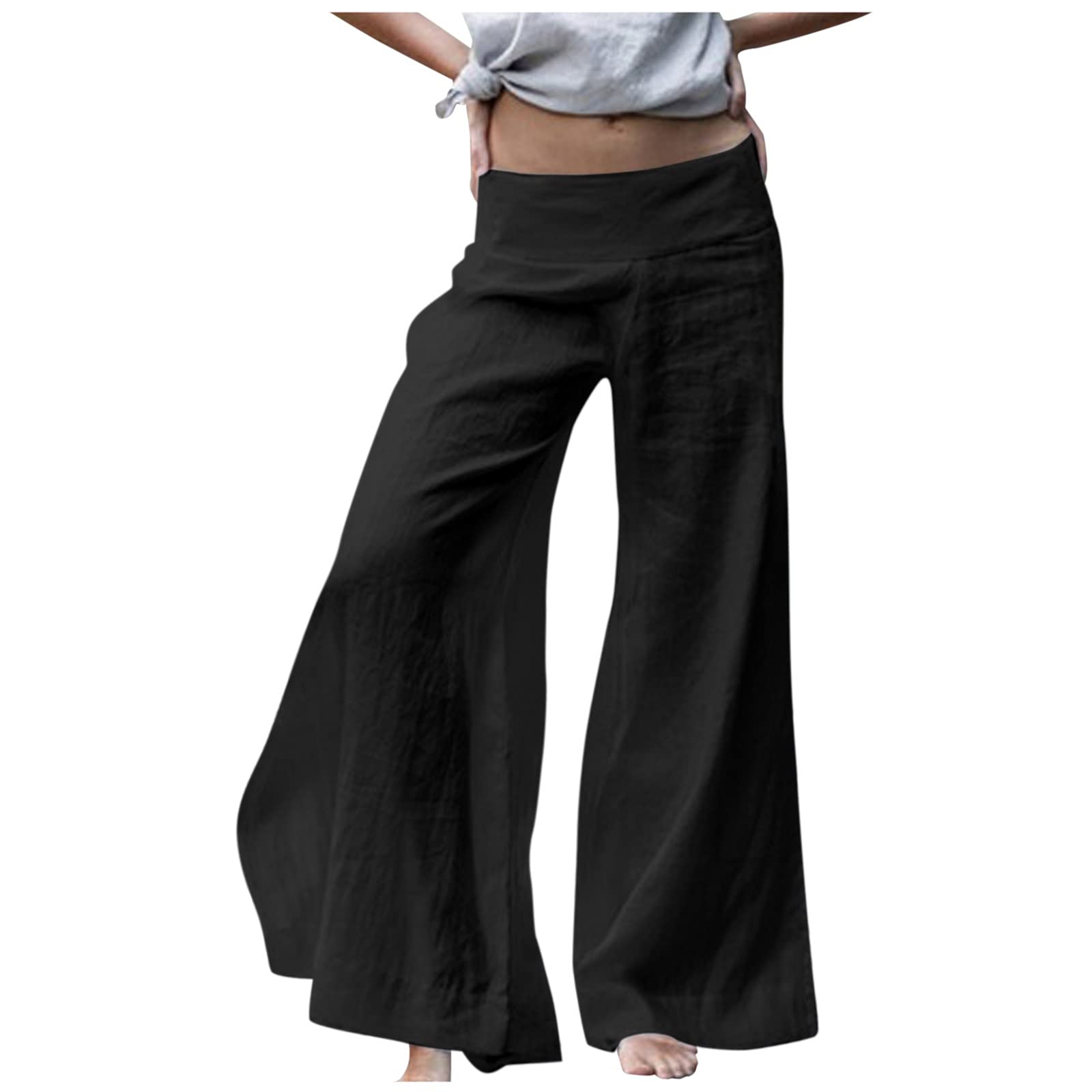 Women's Casual Wide-Leg Linen Pants - Elastic Waist 100% Cotton Summer Trousers | Comfortable & Breathable for Work, Travel & Daily Wear