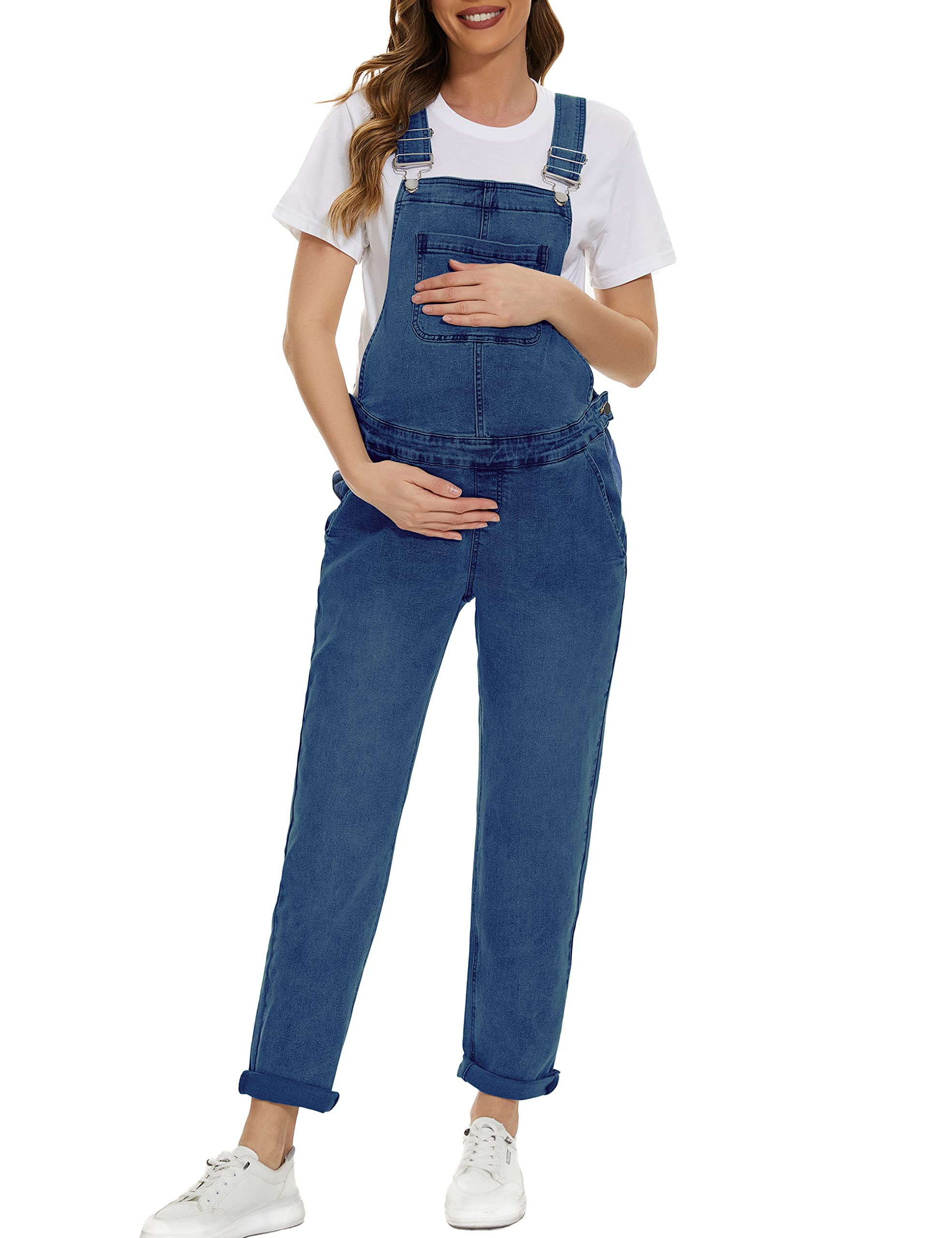 Yuangbang Women's Maternity Denim Overalls - Stretchy Comfortable Pregnancy Jumpsuit with Adjustable Straps for Expecting Moms | Perfect for Casual Wear, Baby Showers & Maternity Photos