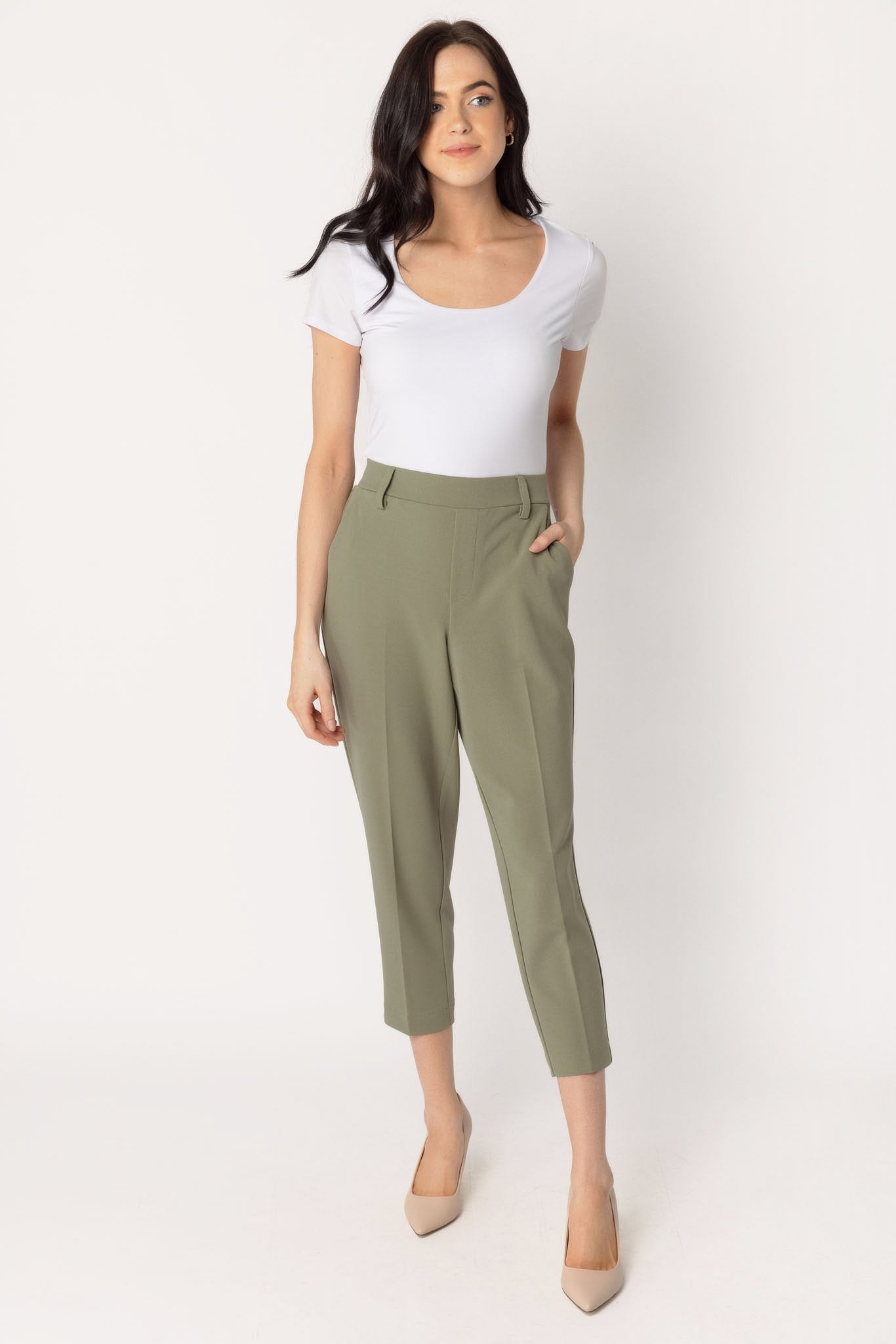 Stylish Knit Crepe Cropped Trousers for Women - Comfortable High Waist Wide Leg Pants for Office, Travel & Casual Wear