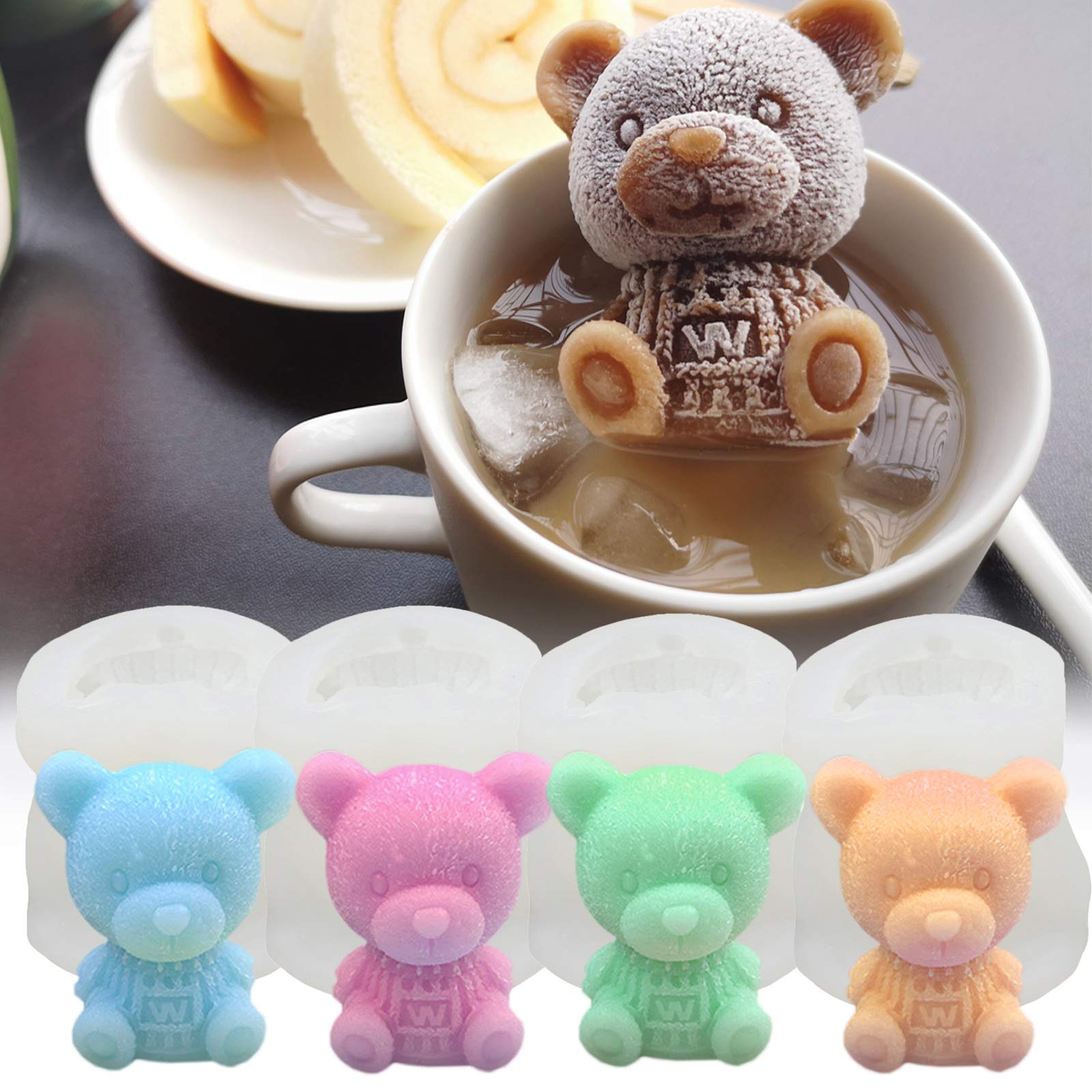 Yamteck 4-Pack Bear Silicone Ice Molds - 3D Ice Cube Trays for Coffee, Cocktails, Whiskey & Juice | DIY Candy, Soap, Candle & Chocolate Molds | Perfect for Halloween, Christmas Parties & Gifts | Home Bar, Kitchen & Holiday Entertaining Essential
