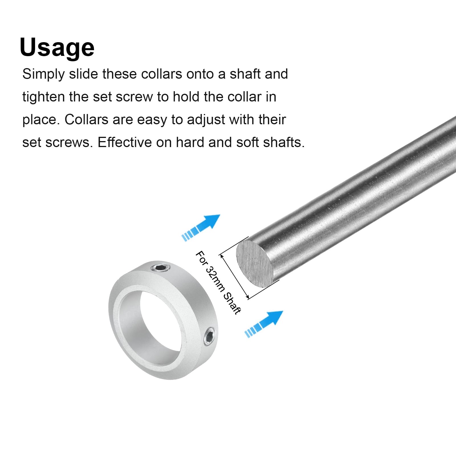 uxcell 4pcs Aluminum Alloy Set Screw Shaft Collar for 32mm Shaft - 48mm OD, 15mm Thickness with M8 Set Screws & Wrench - Ideal for Machinery, Robotics, and Industrial Equipment
