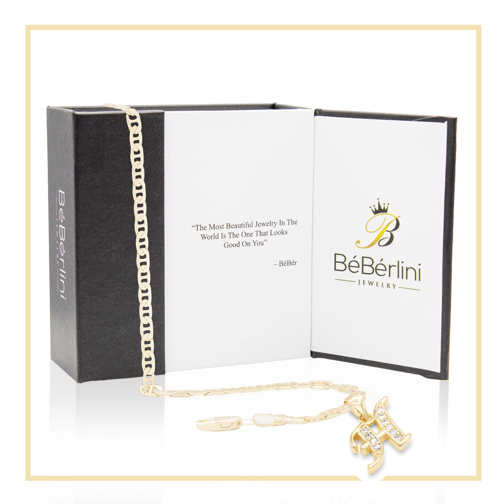 BEBERLINI 14K Gold Filled Letter CZ Charm Initial Anklet for Women - Dainty Mariner Chain Ankle Bracelet Jewelry - Perfect for Gifts, Beach Wear, and Everyday Fashion Accessories