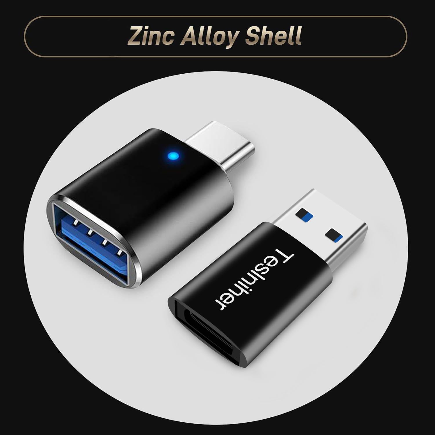 Teslniher USB C to USB Adapter 2 Pack - USB 3.0 OTG Adapter, SuperSpeed Data Transfer for PC, Phone, iPad, Laptop & MacBook - Perfect for Travel, Office & Home Use