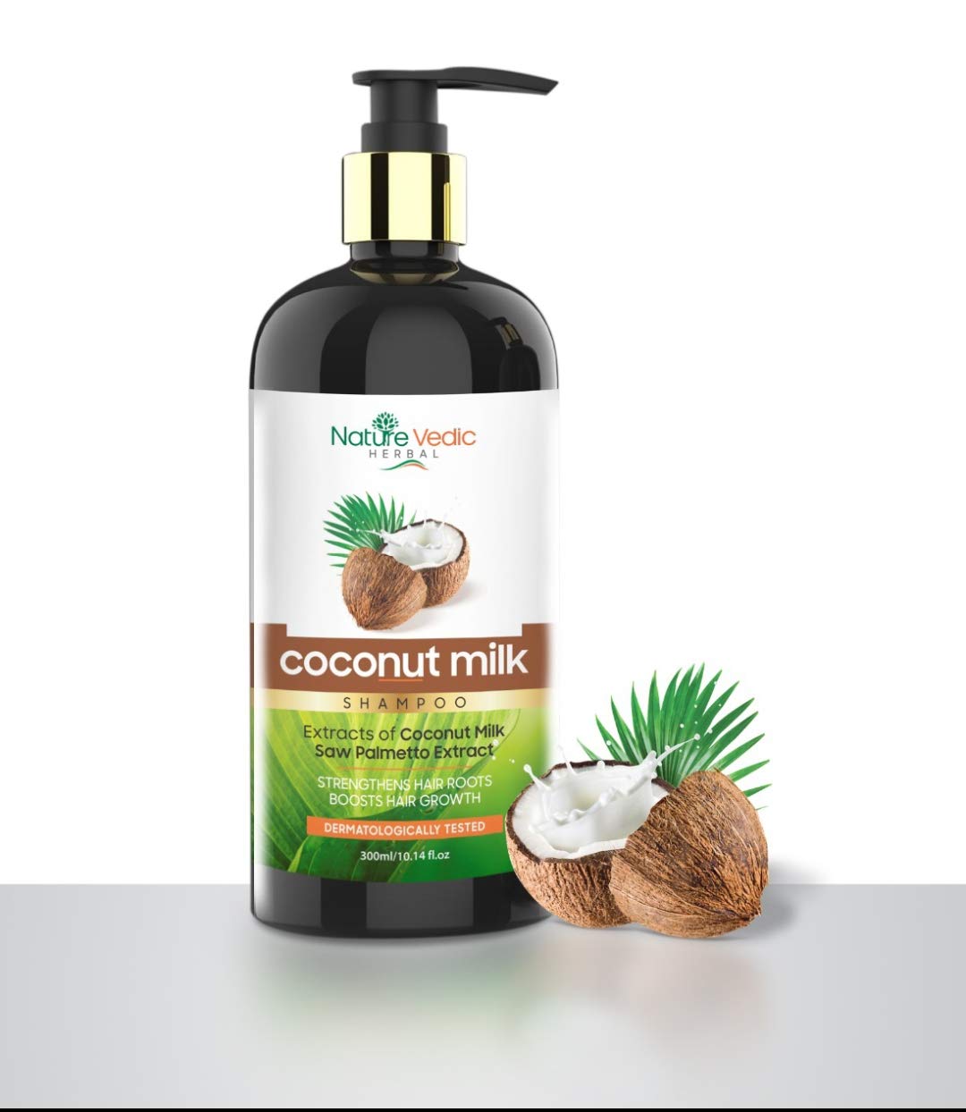 Nature Vedic Herbal Coconut Milk Shampoo for Stronger Hair Roots & Growth - 300ml with Coconut Milk & Saw Palmetto Extract | Gentle Daily Use for All Hair Types at Home or Salon