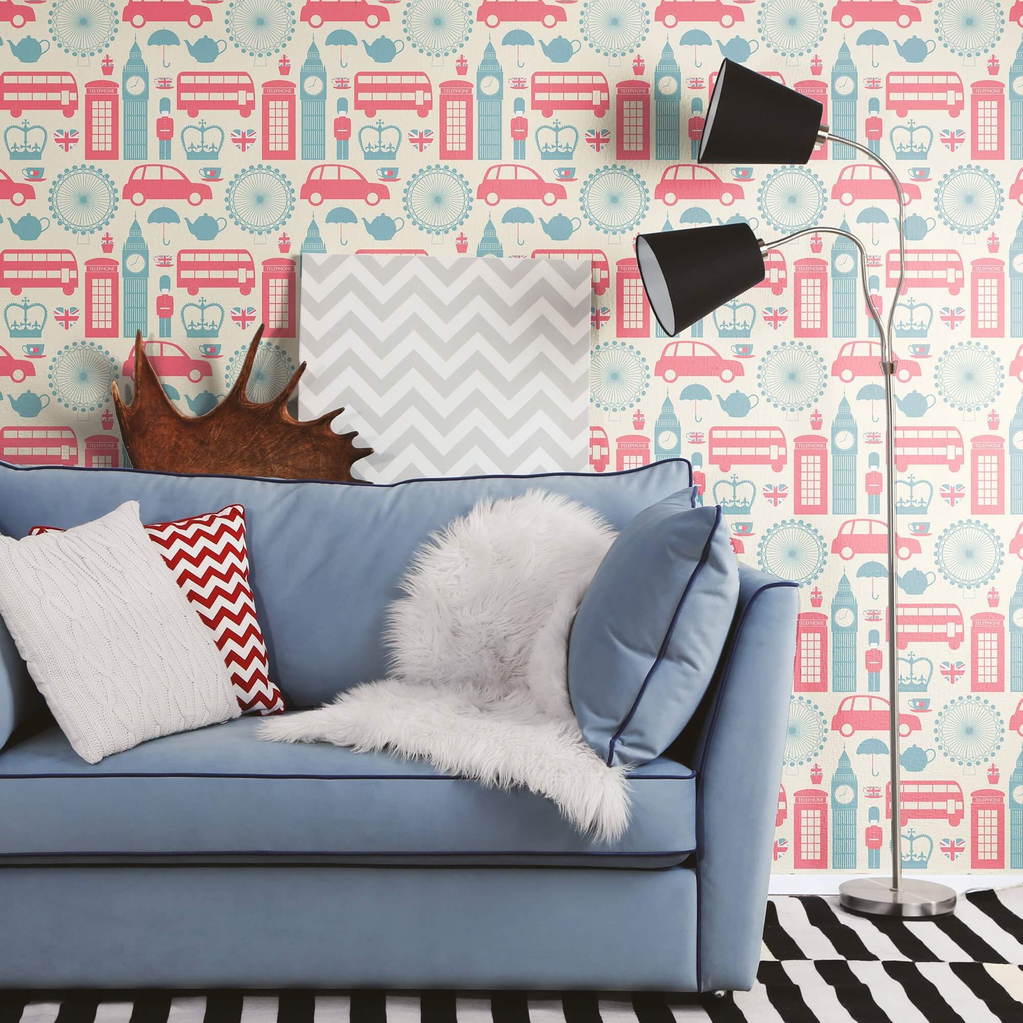 Blue and White Travel Themed Peel and Stick Removable Wallpaper 6210 - Self-Adhesive Decorative Wall Covering for Bedroom, Living Room & Office Decor