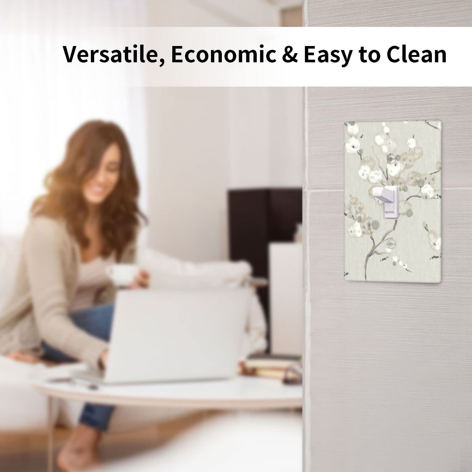 Decorative Taupe Floral Light Switch Cover - Single Toggle Wall Plate (4.5