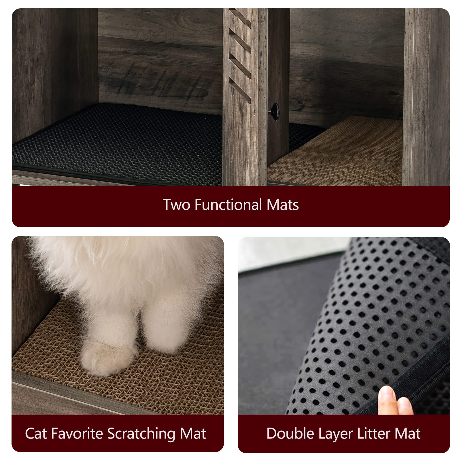 WEENFON Hidden Cat Litter Box Furniture Enclosure with 2 Mats - Litter Mat & Scratching Mat - Pet Crate Cabinet for Indoor Cats - Fits Most Litter Boxes - Louvered Doors - Greige (CWFMSG001M) - Perfect for Living Rooms, Bedrooms & Small Spaces